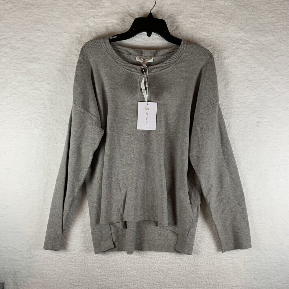 WAYF Kerry Henley Sweater Womens Size Medium Gray Heather Print Side Slit 6421